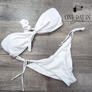 Aleumdr Tie Back Tie Side Ruched Strapless Bikini Swimsuit Size M